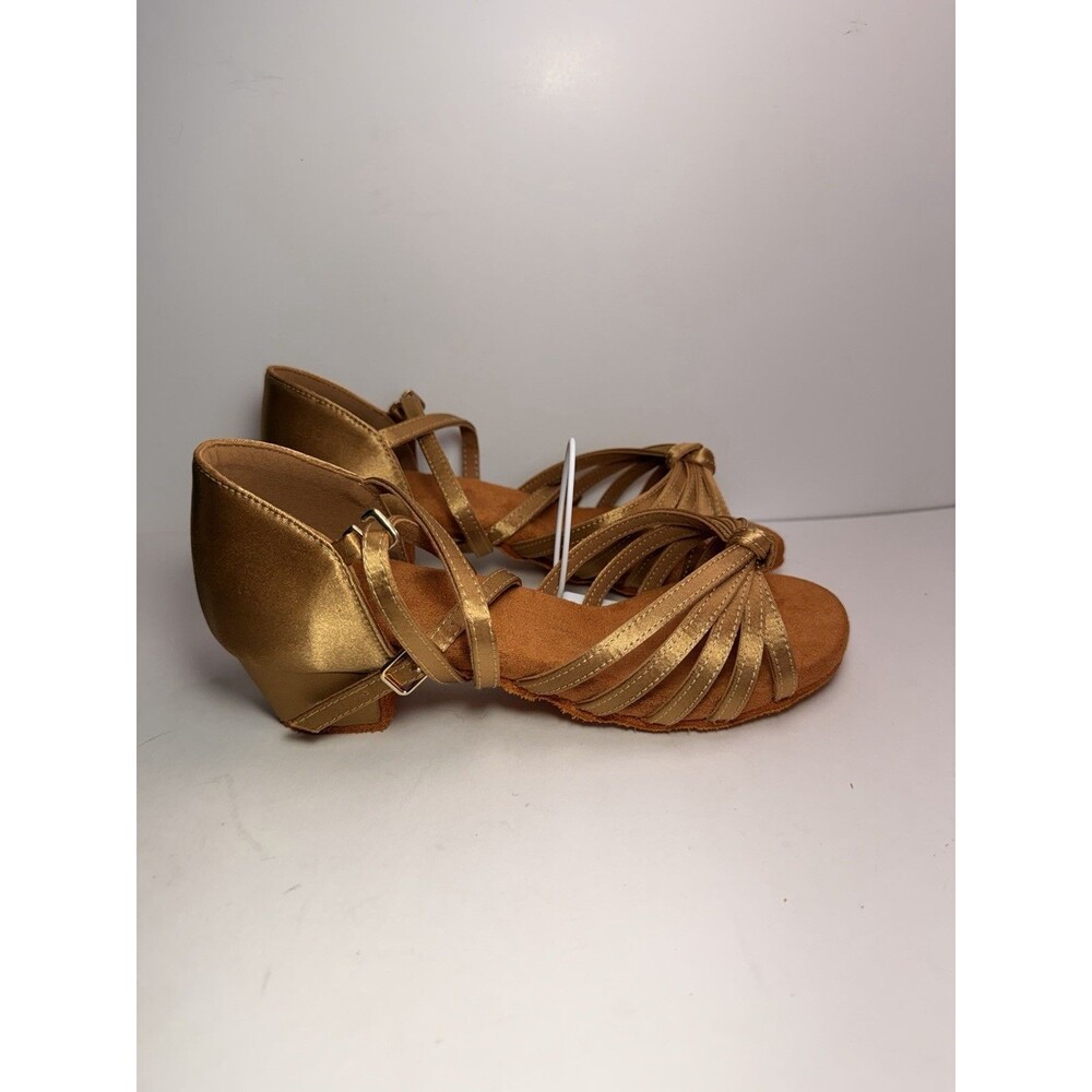 Danceandsway Women's Sz 4-4.5 Light Brown Satin Low Cuban Heel Latin Dance Shoes